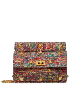 Large Multicolored Cotton Roman Stud The Shoulder Bag with chain