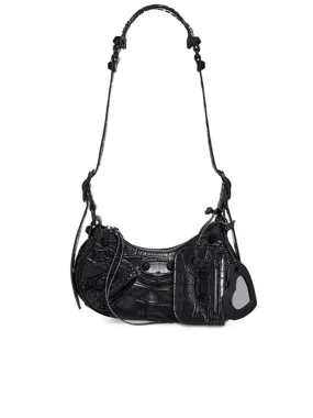 Le Cagole XS Shoulder Bag in Crocodile Embossed in Black