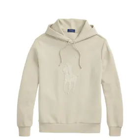 LEATHER BIG PONY FLEECE HOODIE BEIGE