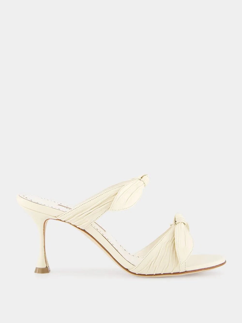 Lollo Cream Nappa Leather Bow Detail 70mm Mules