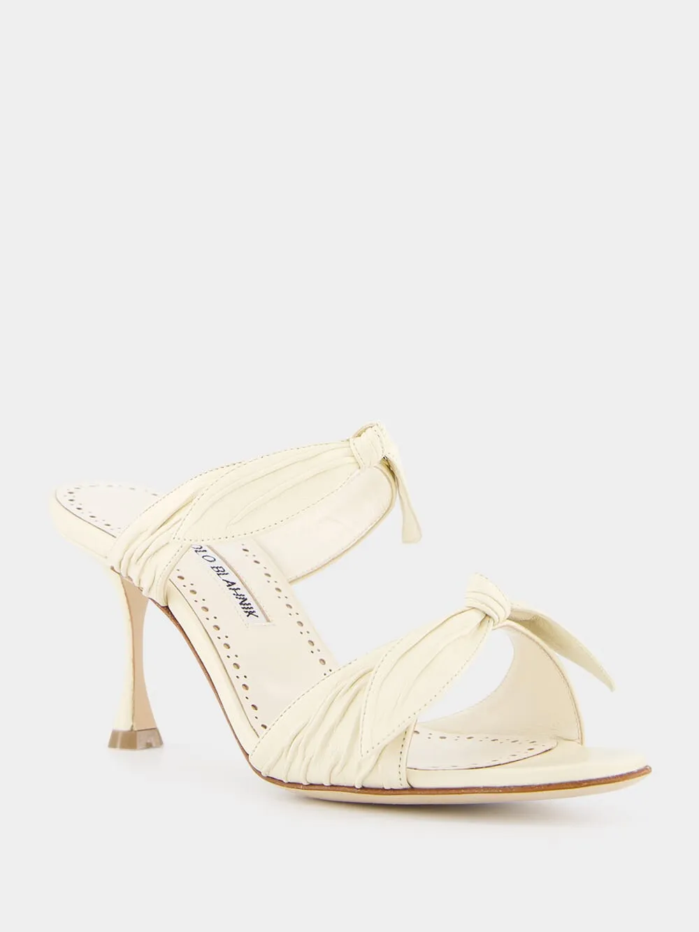 Lollo Cream Nappa Leather Bow Detail 70mm Mules