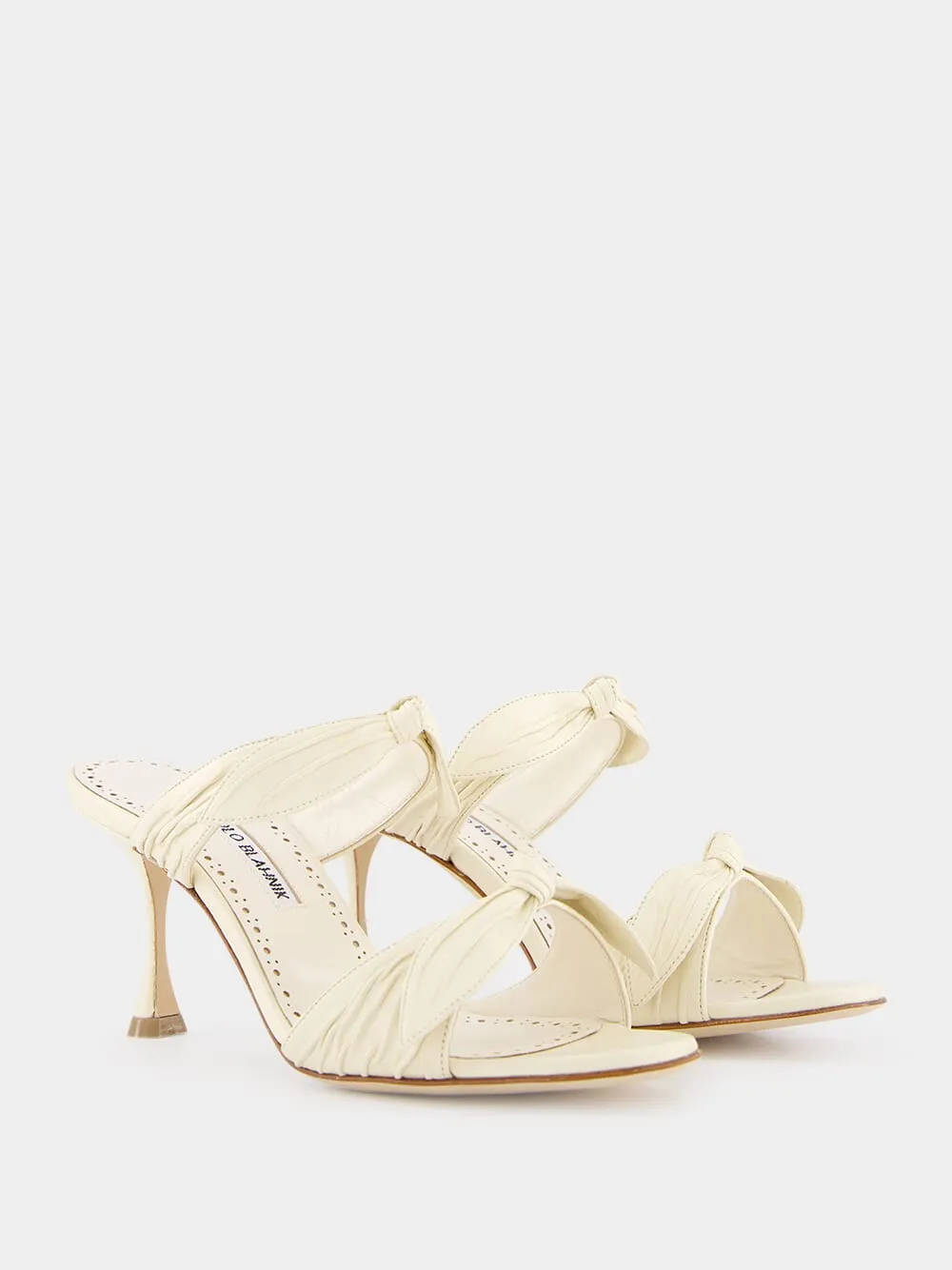 Lollo Cream Nappa Leather Bow Detail 70mm Mules