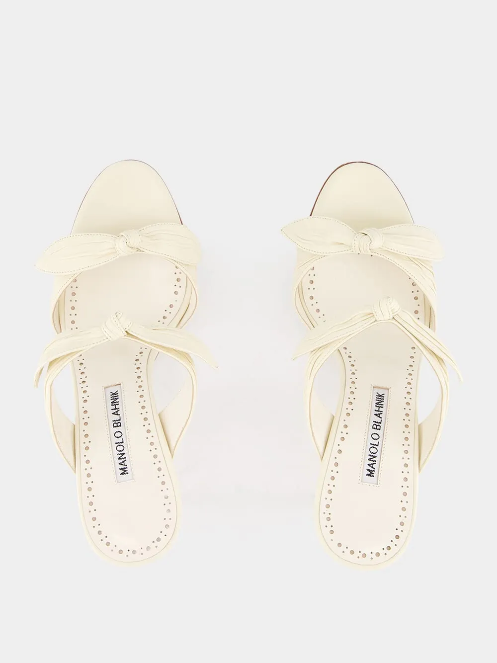 Lollo Cream Nappa Leather Bow Detail 70mm Mules