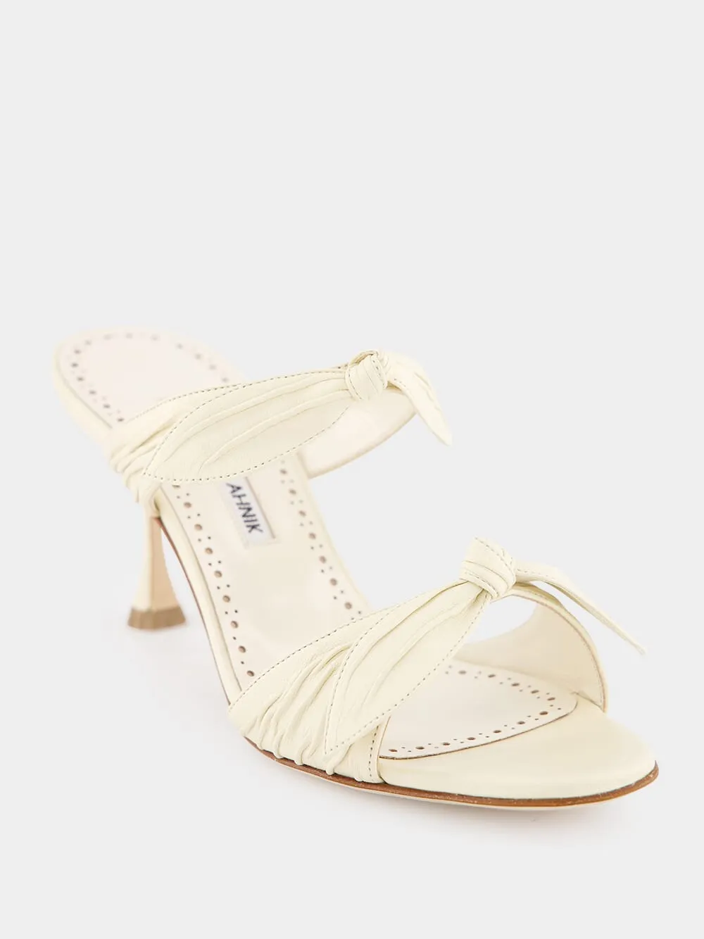 Lollo Cream Nappa Leather Bow Detail 70mm Mules