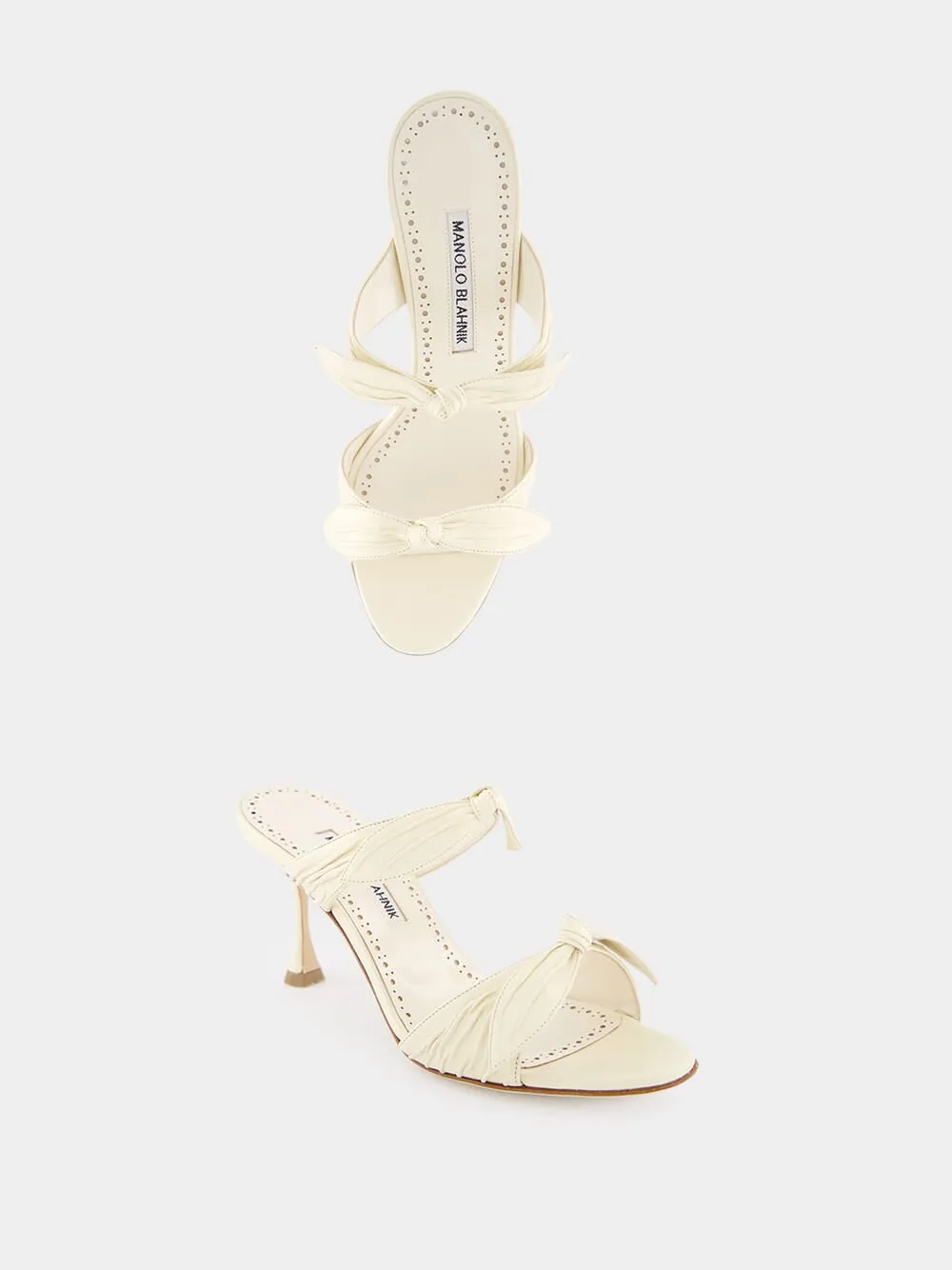 Lollo Cream Nappa Leather Bow Detail 70mm Mules