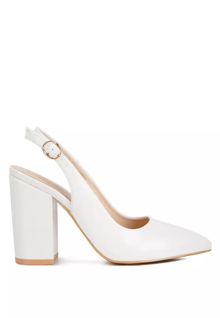 London Rag White Slingback High Block Sandals