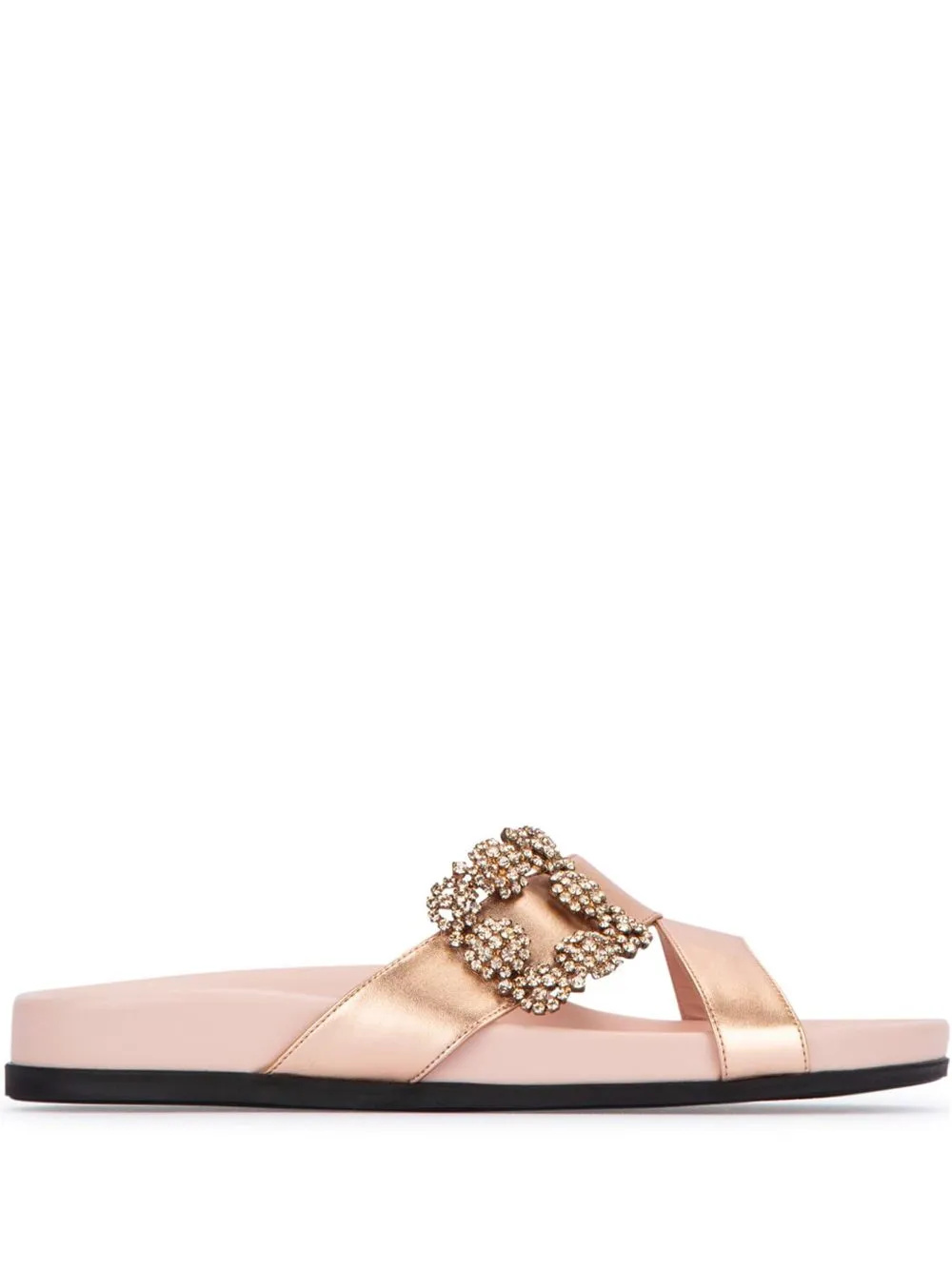 Manolo Blahnik crystal-buckle satin sandals - Pink