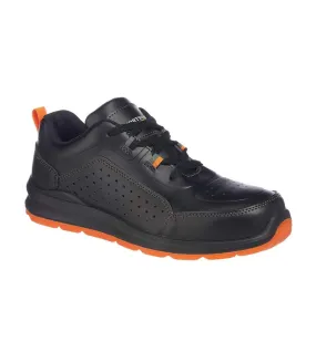 Mens perforated leather compositelite safety trainers black/orange Portwest