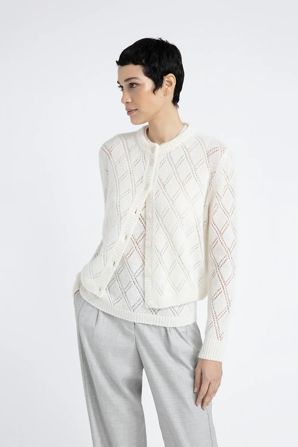 Merino wool and alpaca lace pattern cardigan