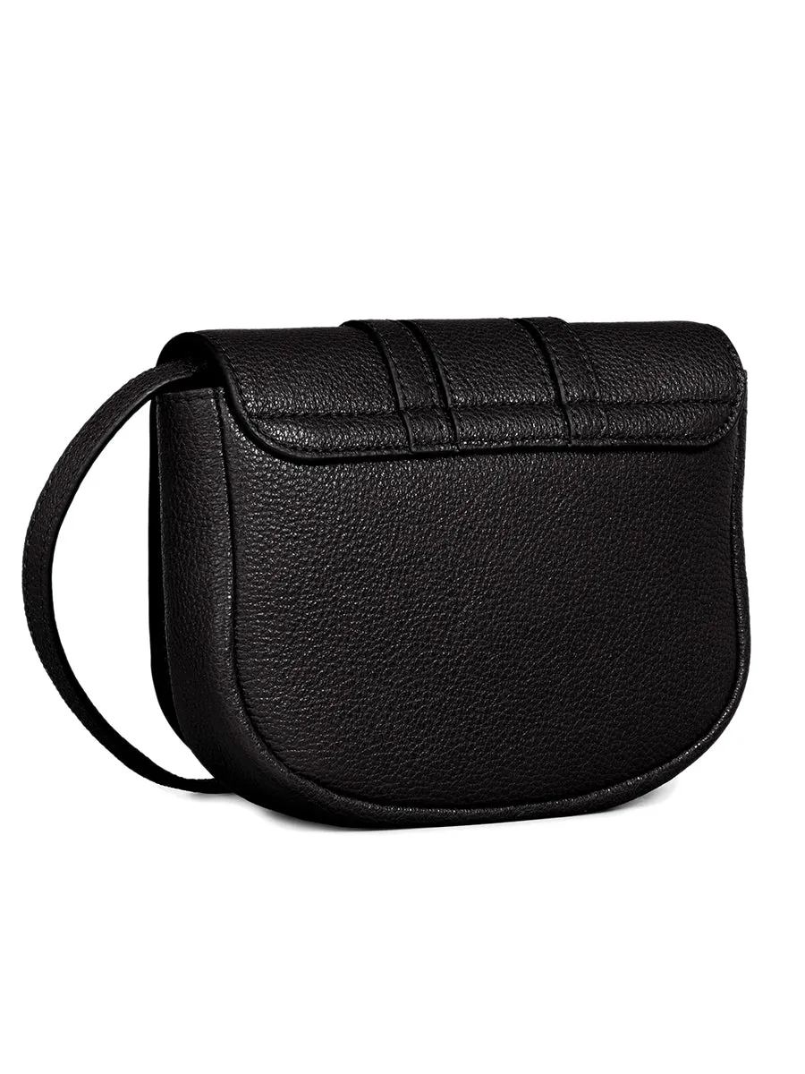 Mini Hana Grained Leather Shoulder Bag in Black