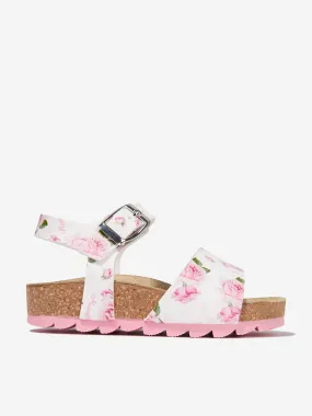 Monnalisa Girls Rose Print Sandals in White