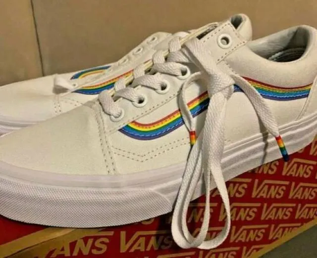 NEW Vans Old Skool Rainbow Skate Shoe White MENS Pride