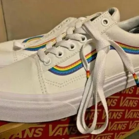 NEW Vans Old Skool Rainbow Skate Shoe White MENS Pride