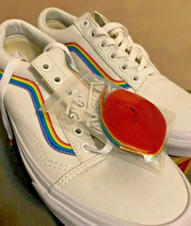 NEW Vans Old Skool Rainbow Skate Shoe White MENS Pride