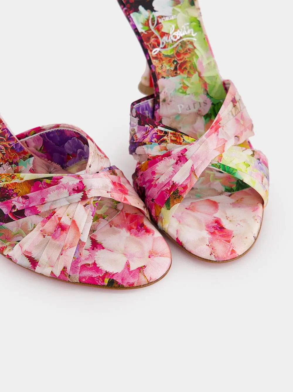 Nicol is Back 85 Floral-Print Satin Mules