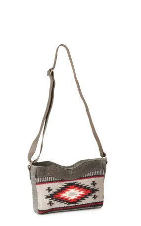 Nocona Wren Smoky Grey with Black & Red Aztec Print Blanket Crossbody Bag