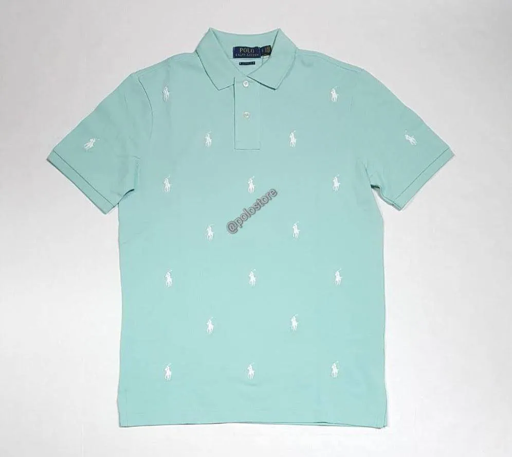 Nwt Polo Ralph Lauren Teal Allover Small Pony Embroidered Classic Fit Polo