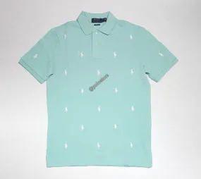 Nwt Polo Ralph Lauren Teal Allover Small Pony Embroidered Classic Fit Polo