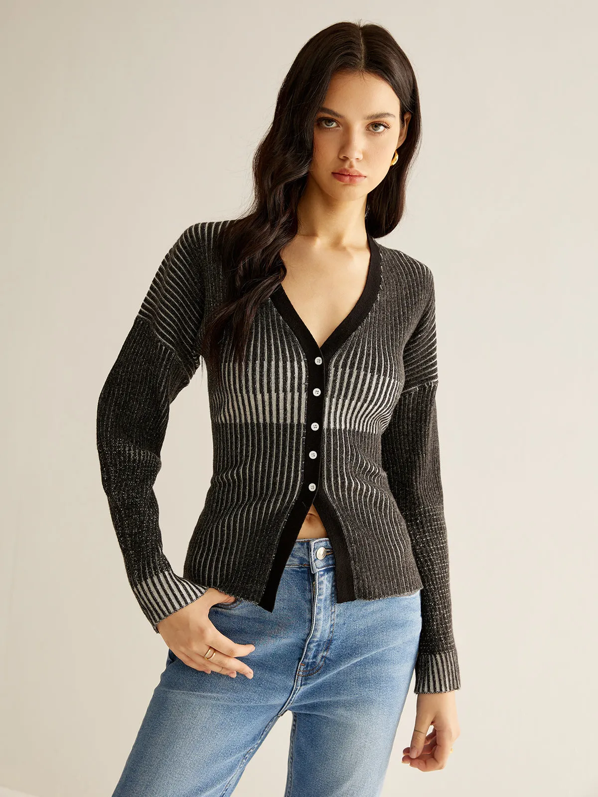 Ombre Button Slim Cardigan