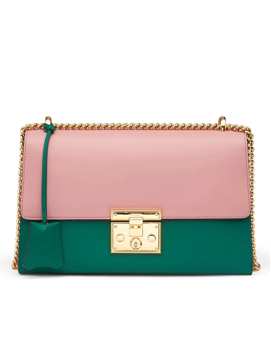 Padlock Medium Green & Pink Leather Shoulder Bag