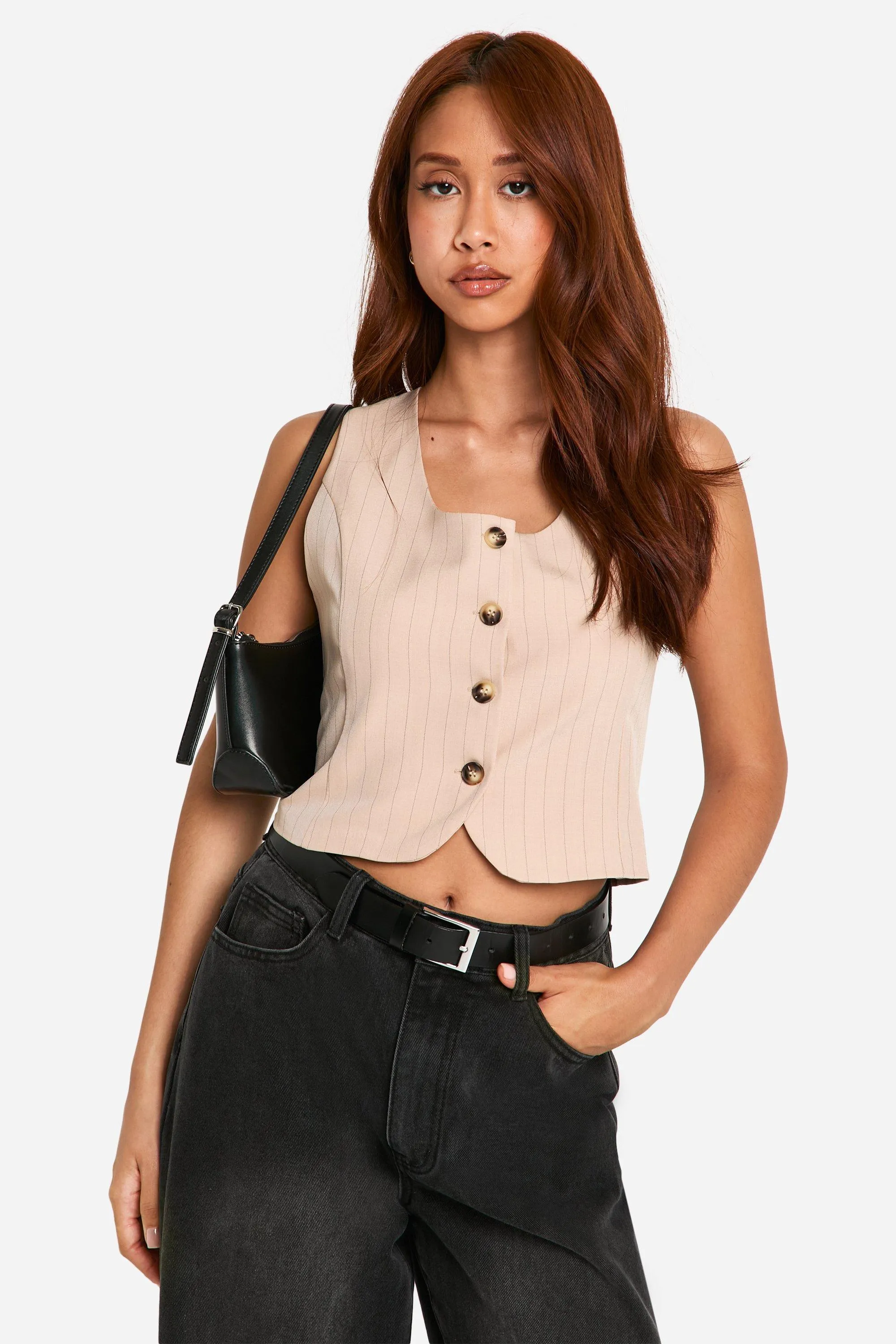 Pinstripe Square Neck Crop Vest