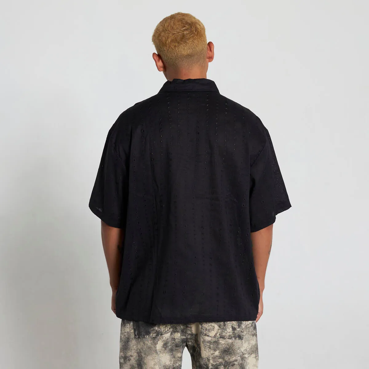 PLEASURES CLARITY WOVEN POLO - BLACK