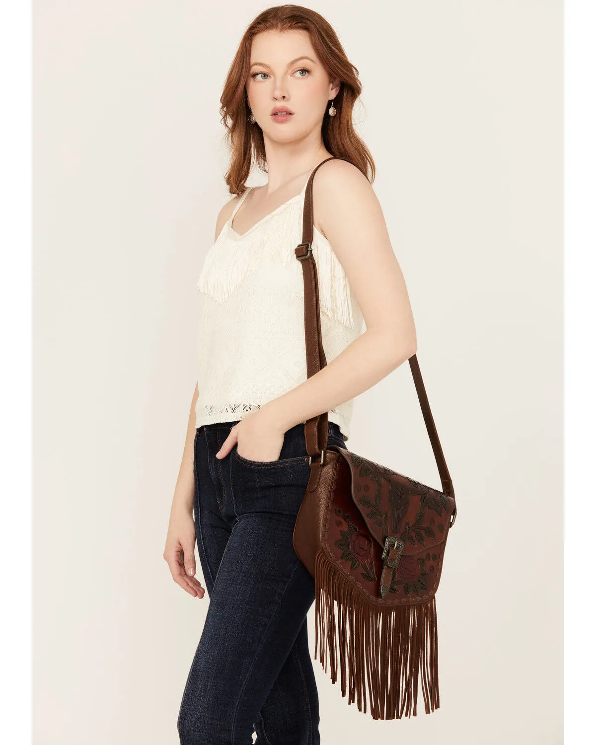 Product Name:  Idyllwind Women's Lenora Longhorn Tooled Leather Crossbody Bag