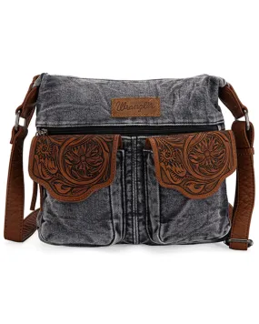 Product Name:  Wrangler Women's Fringe Floral Tooled Denim Crossbody Bag