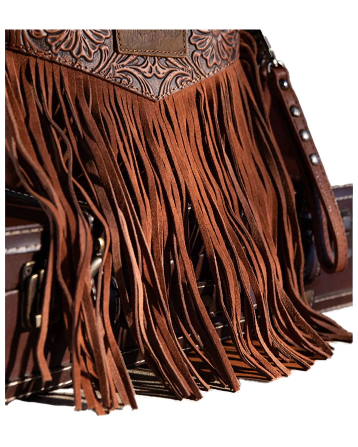 Product Name:  Wrangler Women's Vintage Floral Tooled Fringe Crossbody Bag