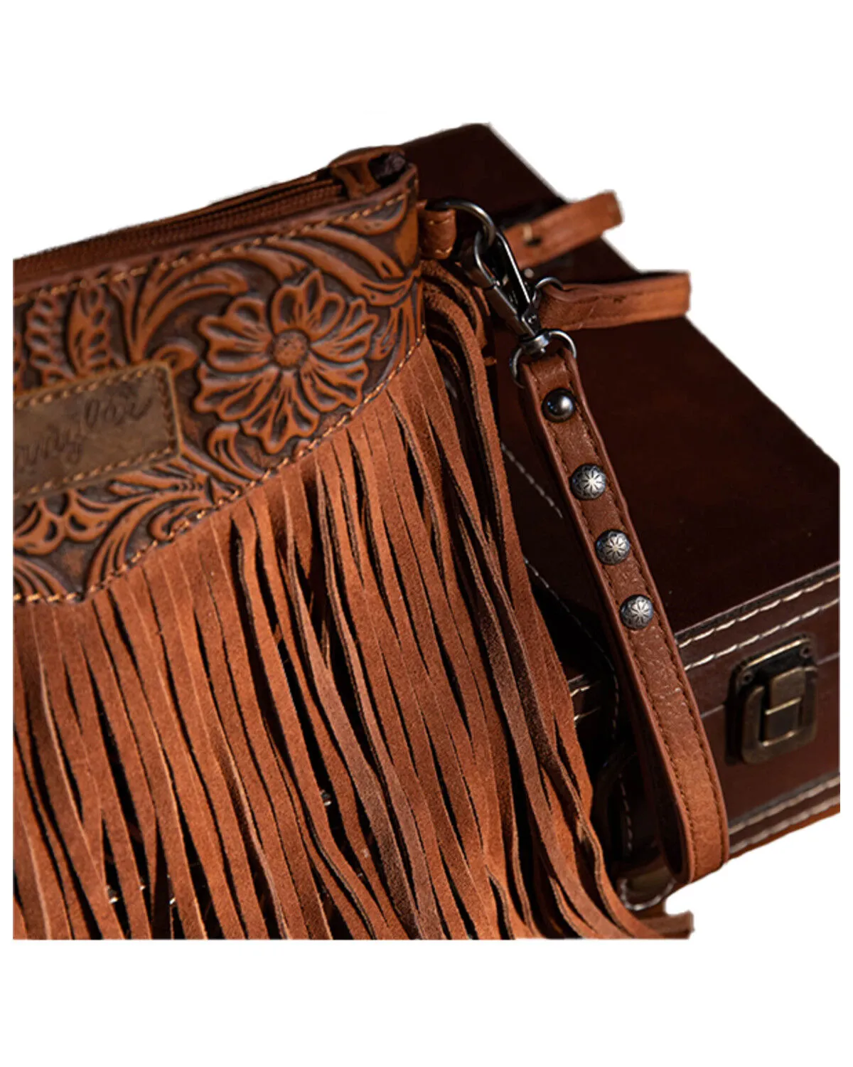 Product Name:  Wrangler Women's Vintage Floral Tooled Fringe Crossbody Bag