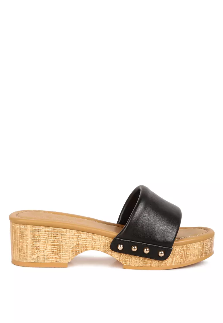 Rag & CO. Black Stud Embellished  Wedge Sandals