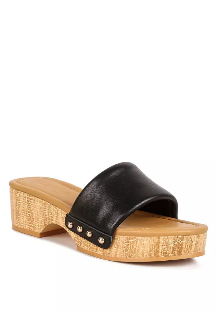 Rag & CO. Black Stud Embellished  Wedge Sandals