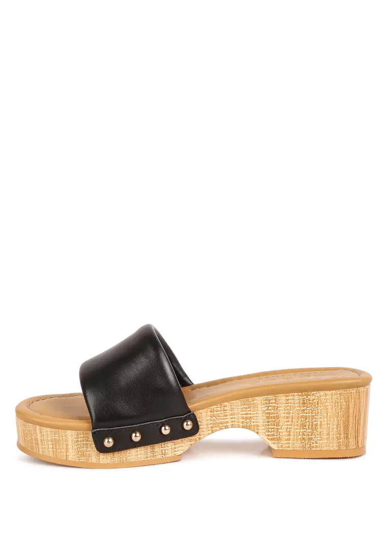 Rag & CO. Black Stud Embellished  Wedge Sandals