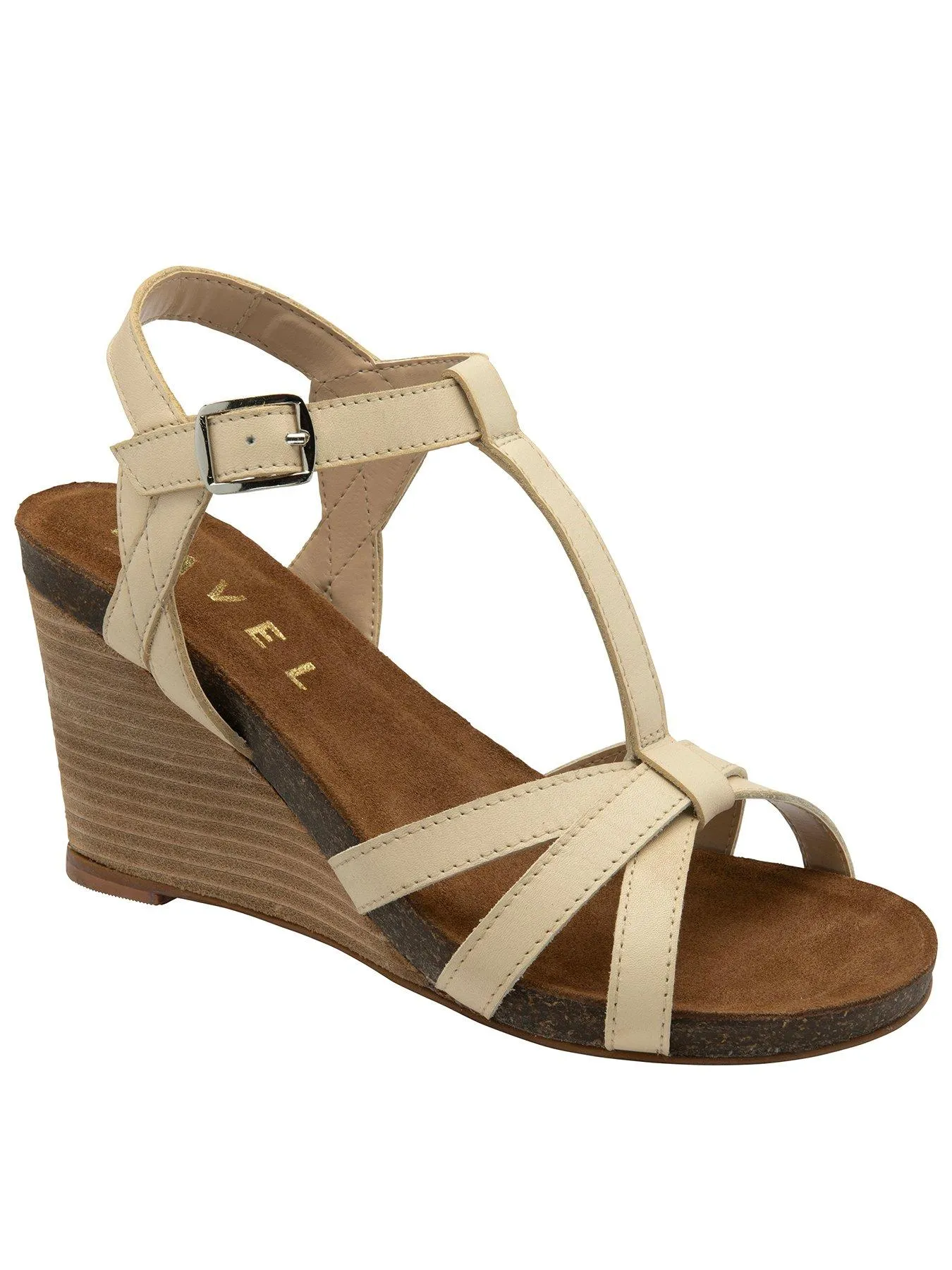 Ravel Anya Leather Strap Wedged Sandals - Cream