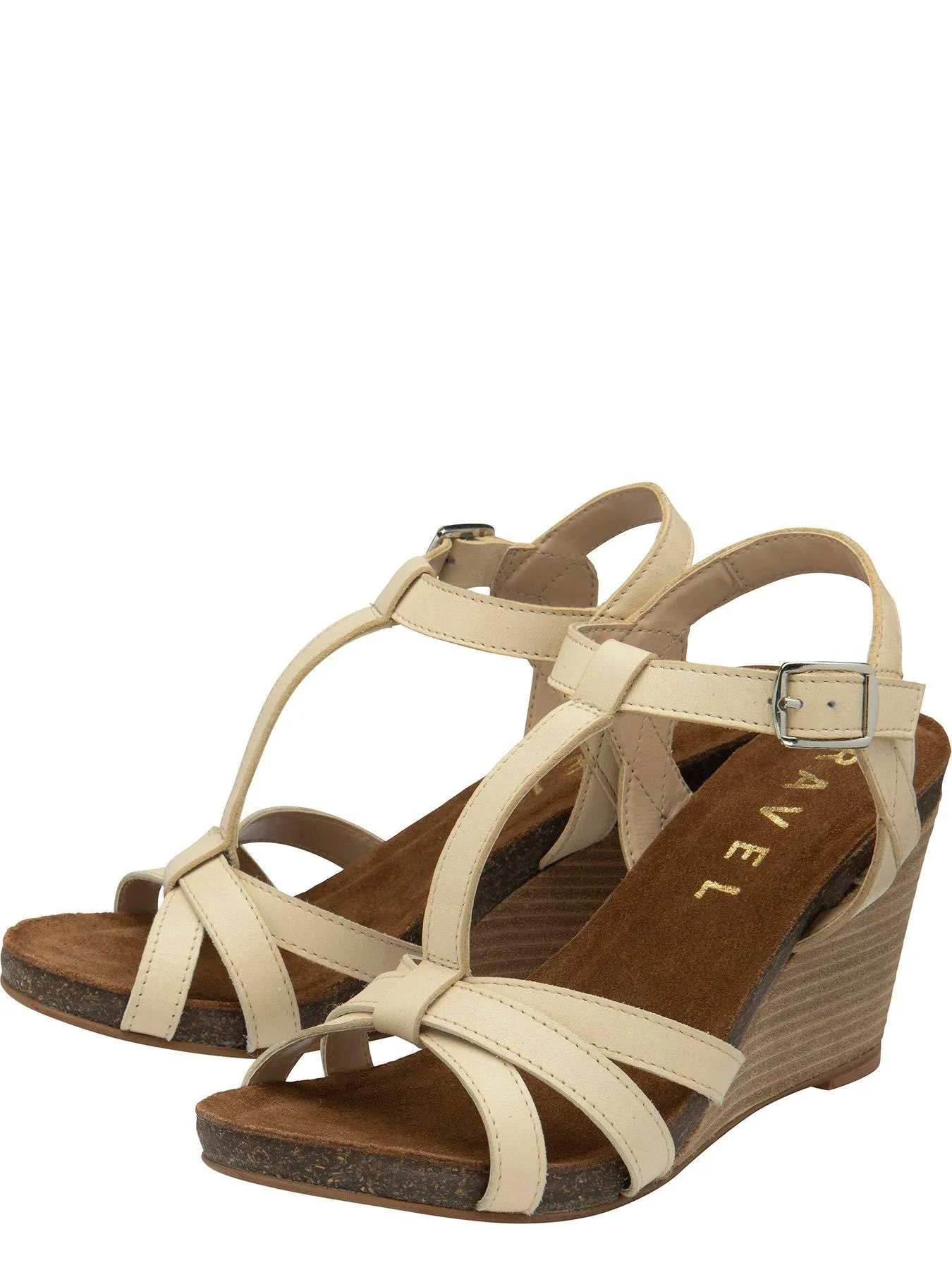 Ravel Anya Leather Strap Wedged Sandals - Cream