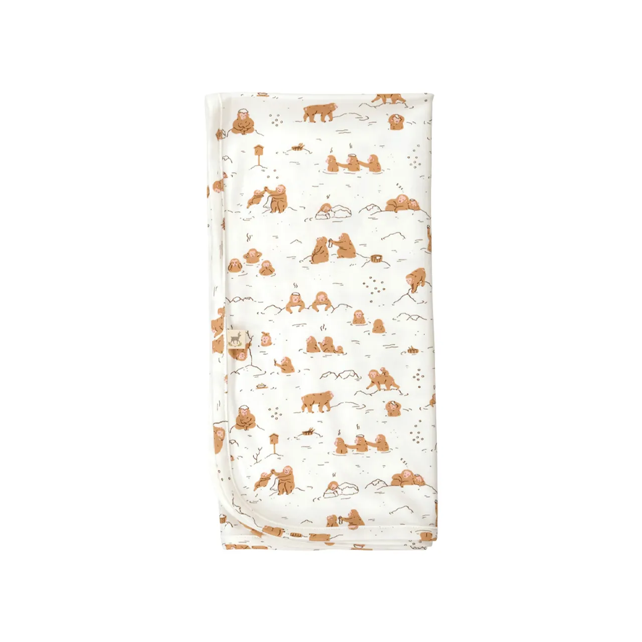 Red Caribou Knitted Fabric Baby Blanket  09Monkey Ivory