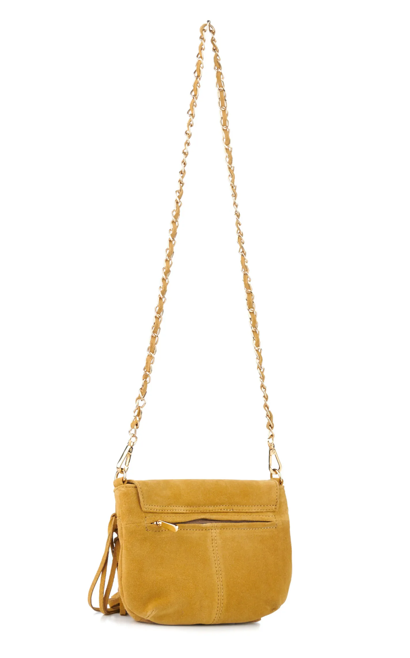 RodeoBar Style Women's Honey Mustard Suede Fringed Gold Chain Crossbody Bag