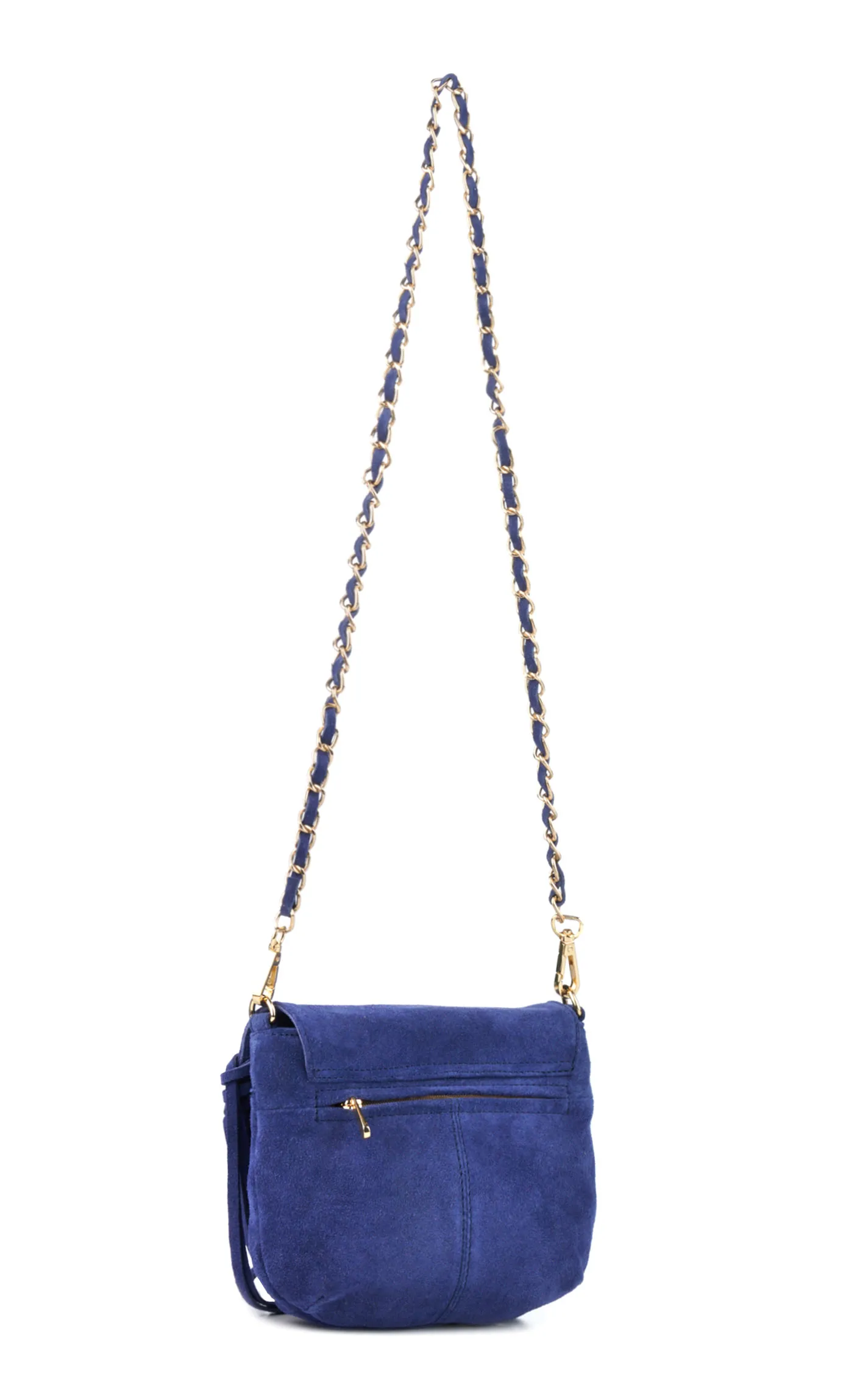 RodeoBar Style Women's Navy Blue Suede Fringed Gold Chain Crossbody Bag