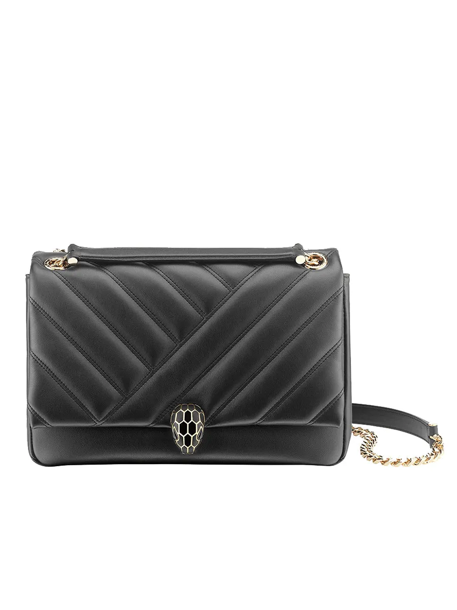 Serpenti Cabochon Medium Shoulder Bag in Black