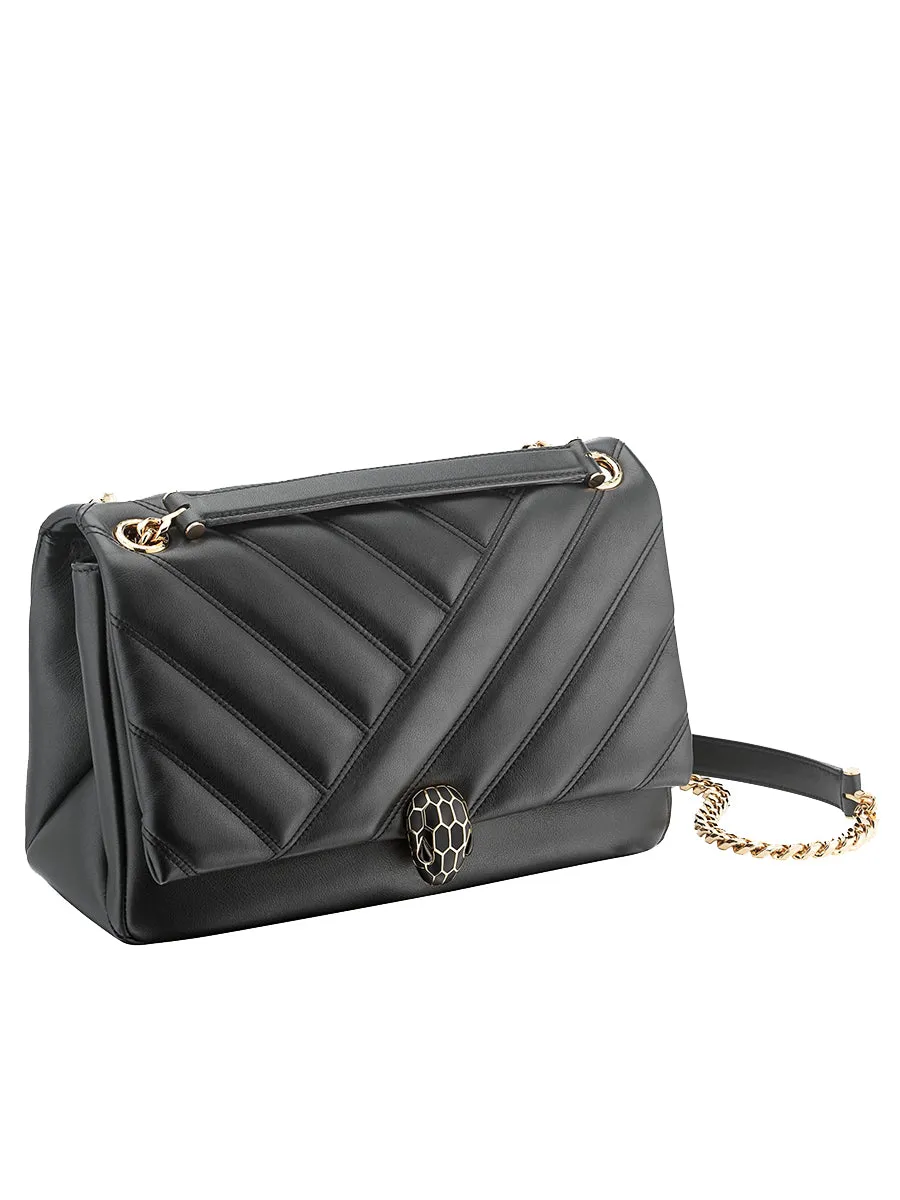 Serpenti Cabochon Medium Shoulder Bag in Black