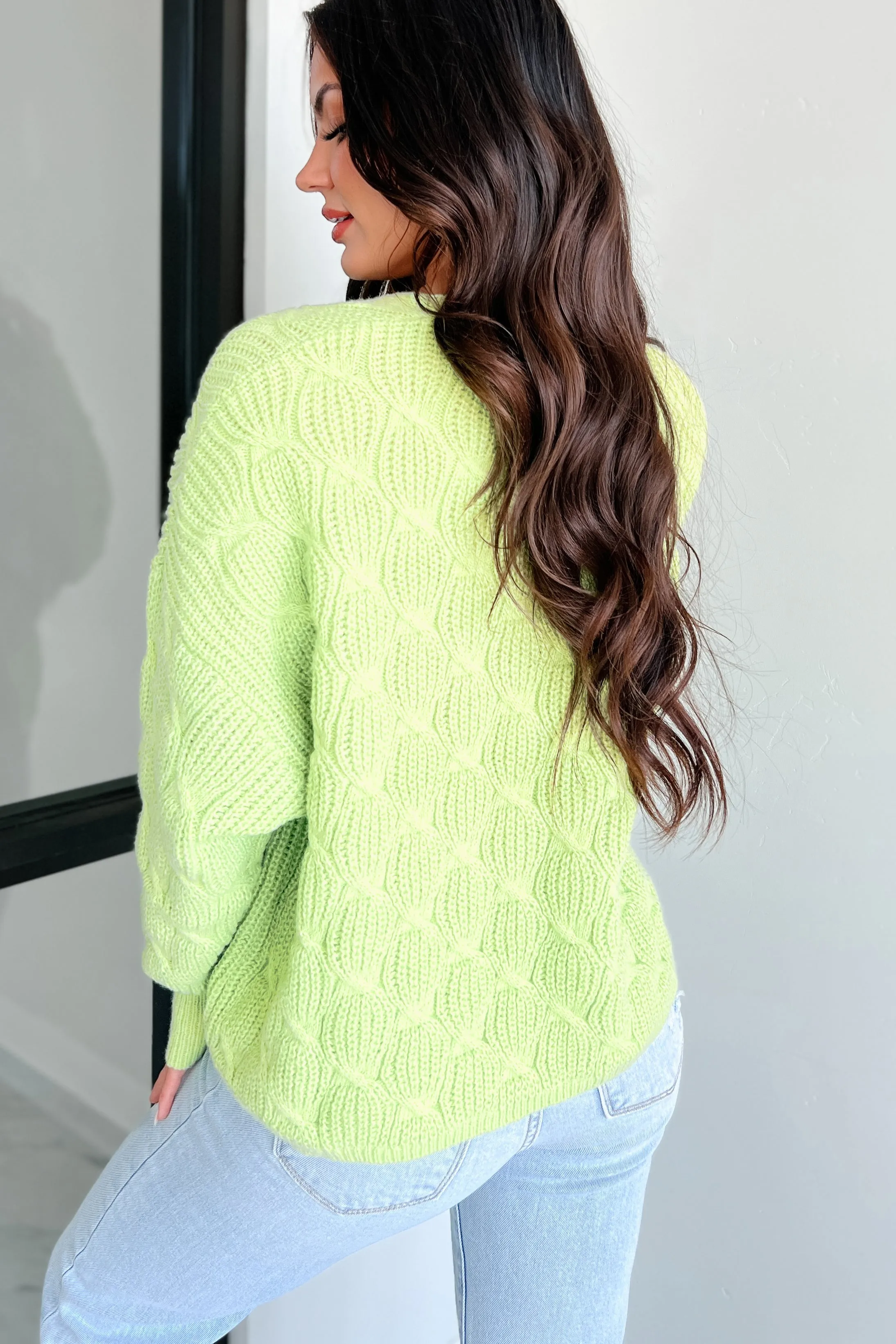 Simply Thriving Cable Knit Buttoned Cardigan (Green)