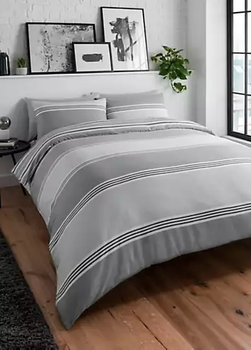 Sleepdown Grey Banded Stripe Duvet Cover Set | Kaleidoscope