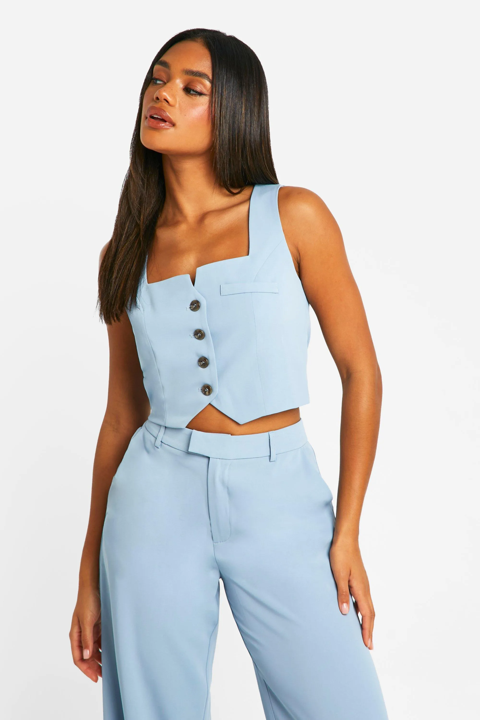 Square Neck Cropped Fitted Vest