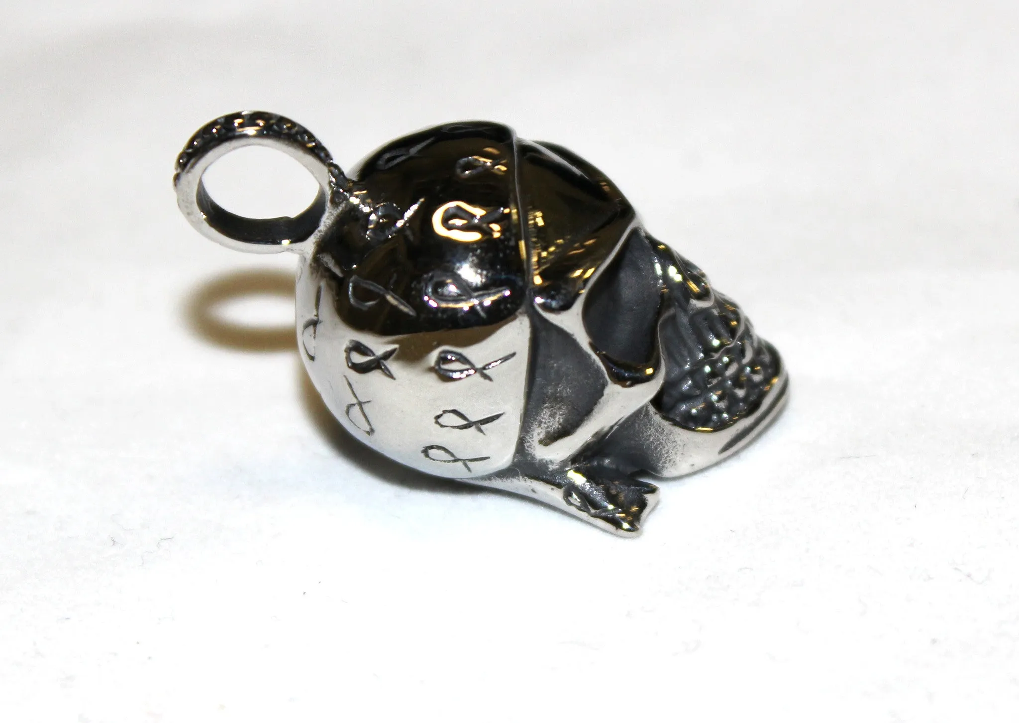 Stainless Steel Small Skull Pendant with Ribbons on Helmet- UDINC0491