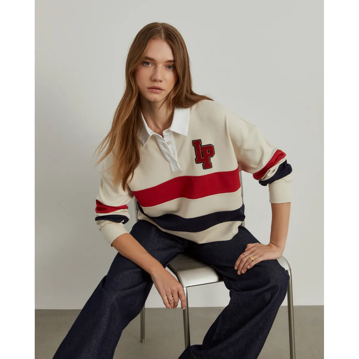 Striped long sleeve polo shirt