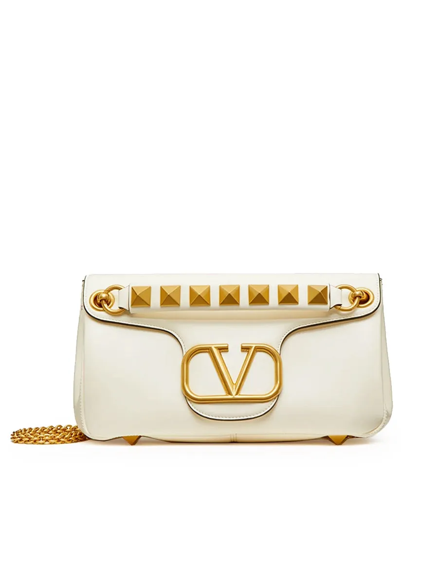 Stud Sign Nappa Shoulder Bag in Ivory