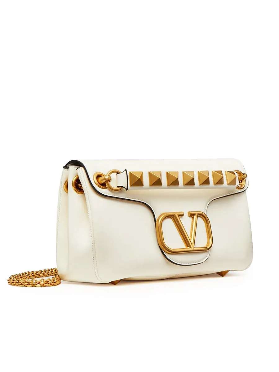 Stud Sign Nappa Shoulder Bag in Ivory