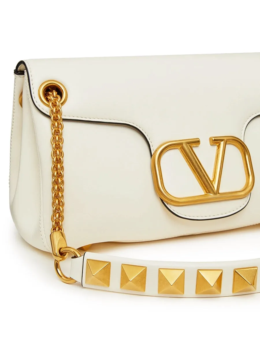 Stud Sign Nappa Shoulder Bag in Ivory