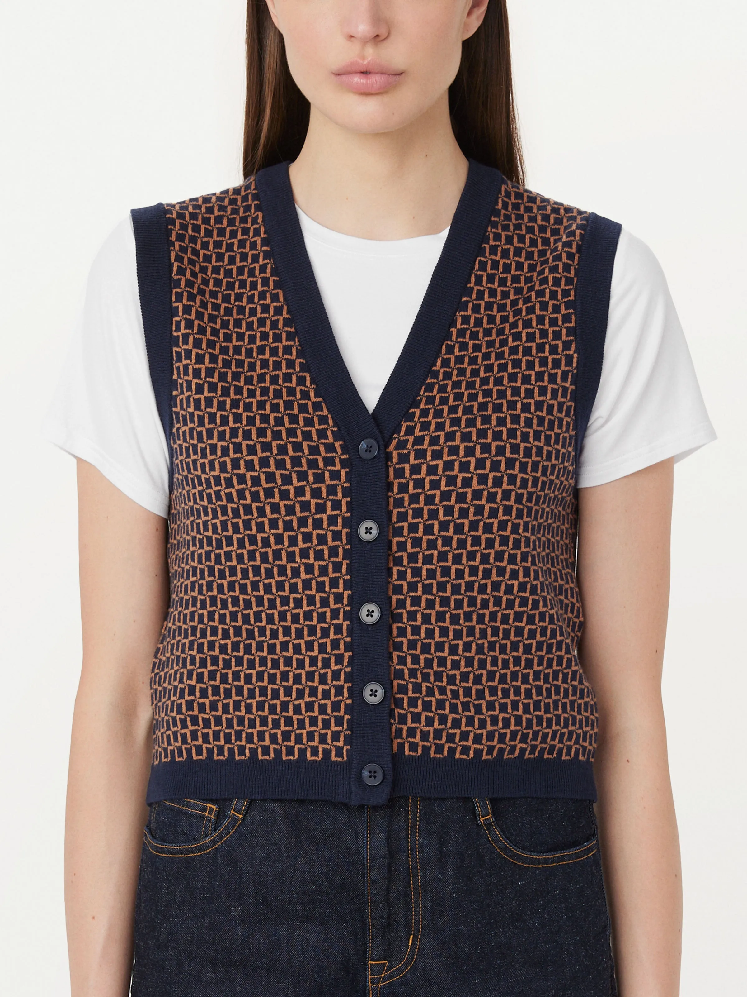 The Button-Up Sweater Vest in Space Blue