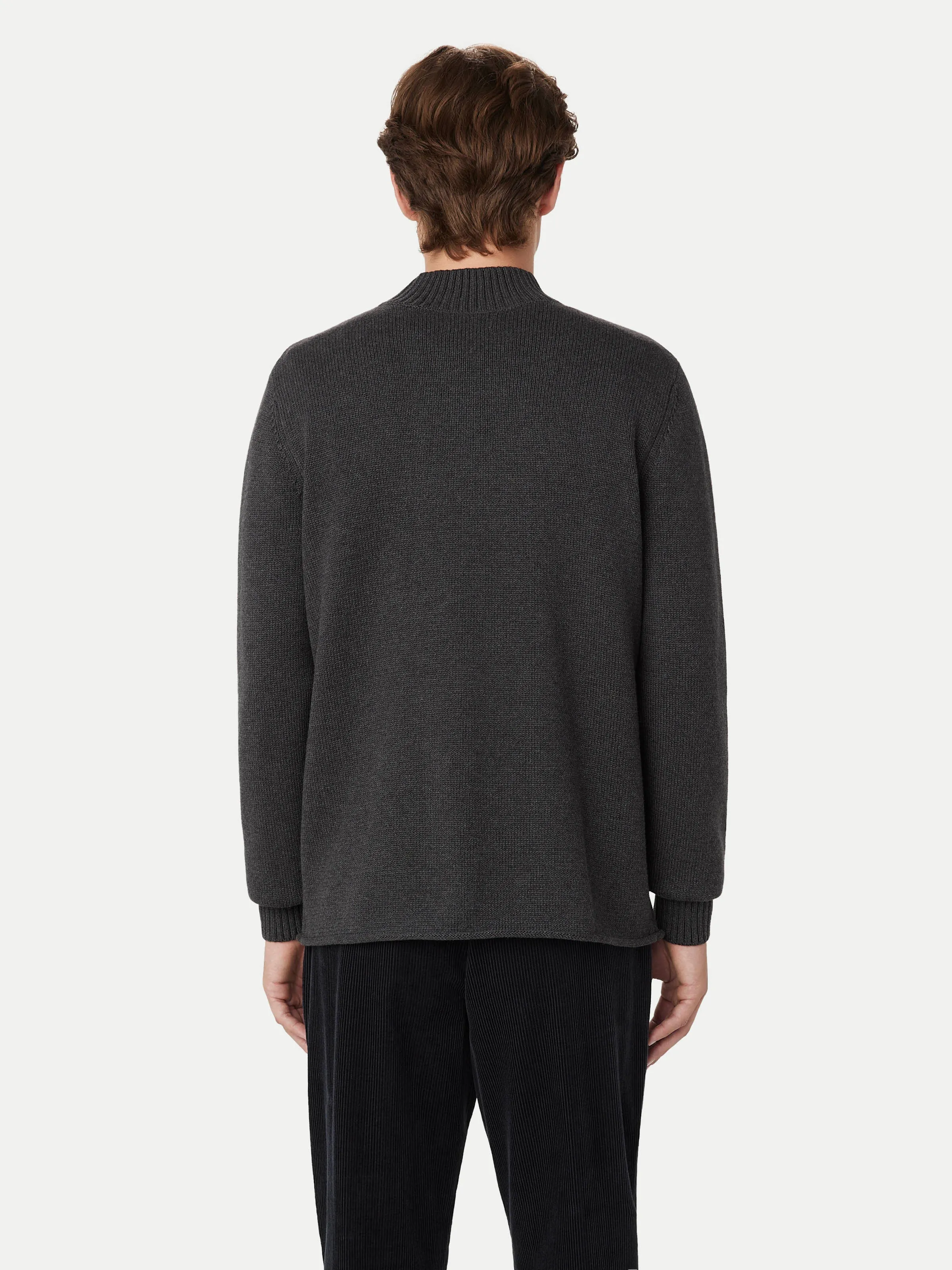 The Funnel Neck Sweater in Grey Black